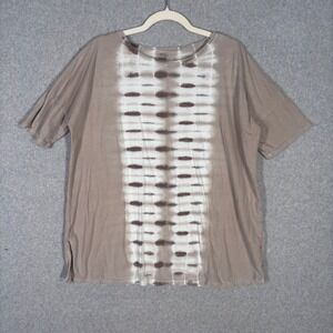 Pure J Jill Tunic Top Medium Tie Dye‎ Boat neck Elbow Sleeve Neutral Flowy Tan